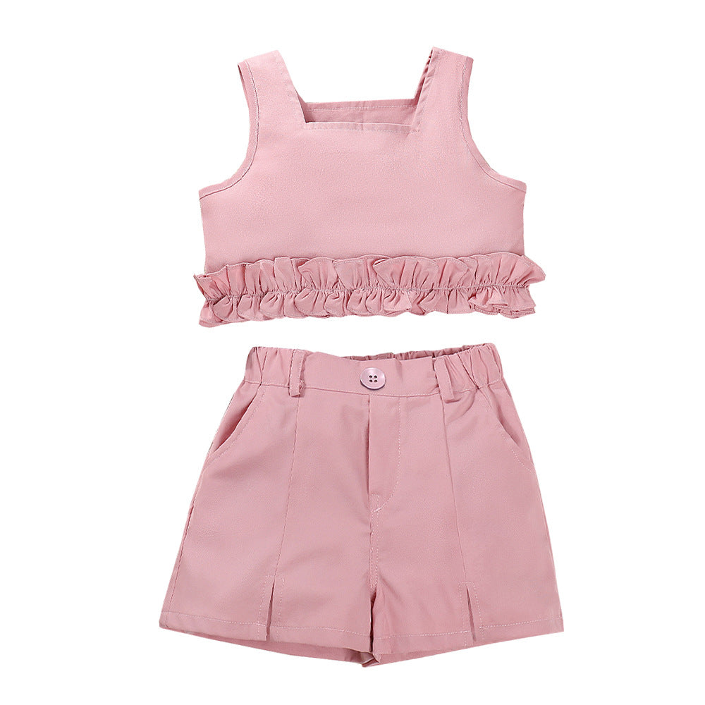Girls Sleeveless Square Neck Top With Short