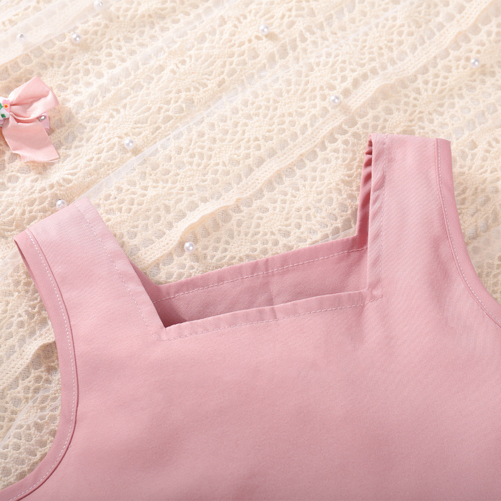 Girls Sleeveless Square Neck Top With Short
