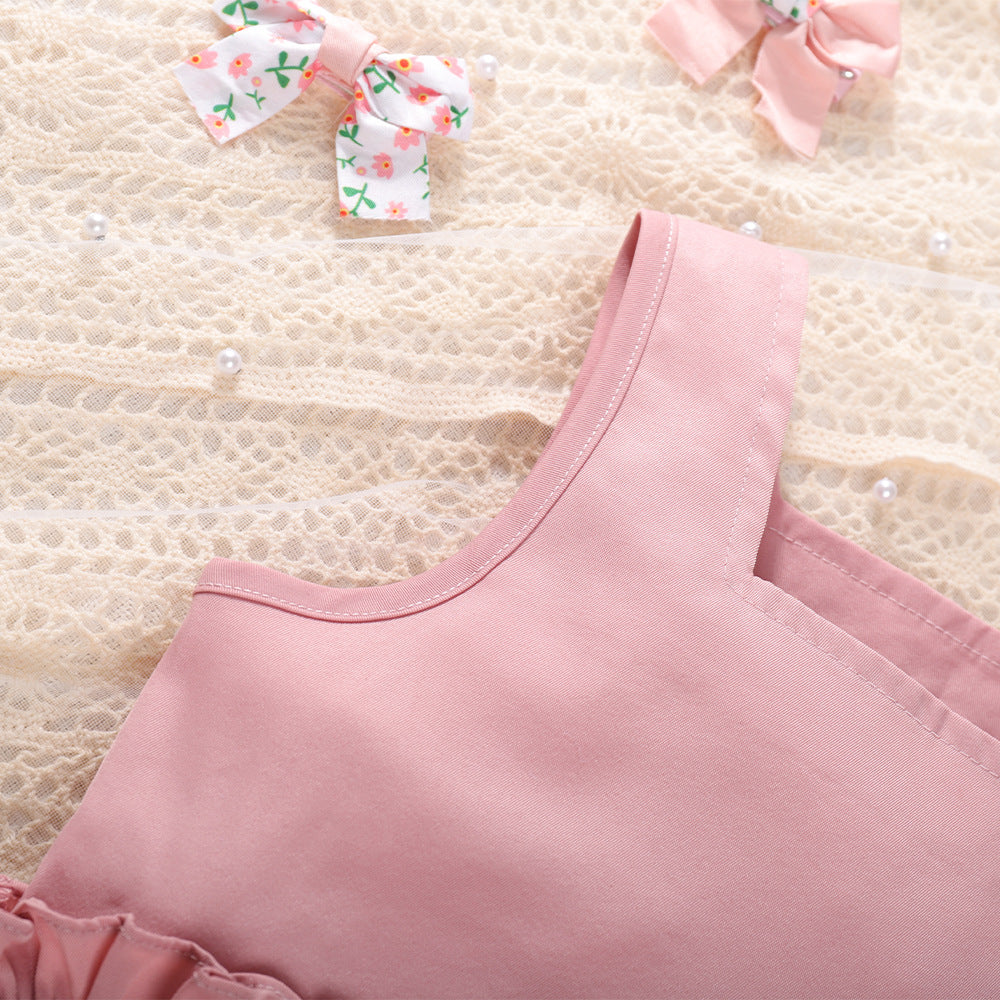 Girls Sleeveless Square Neck Top With Short