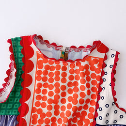 Girls Geometric Printed Round Neck A-Line Maxi Dress