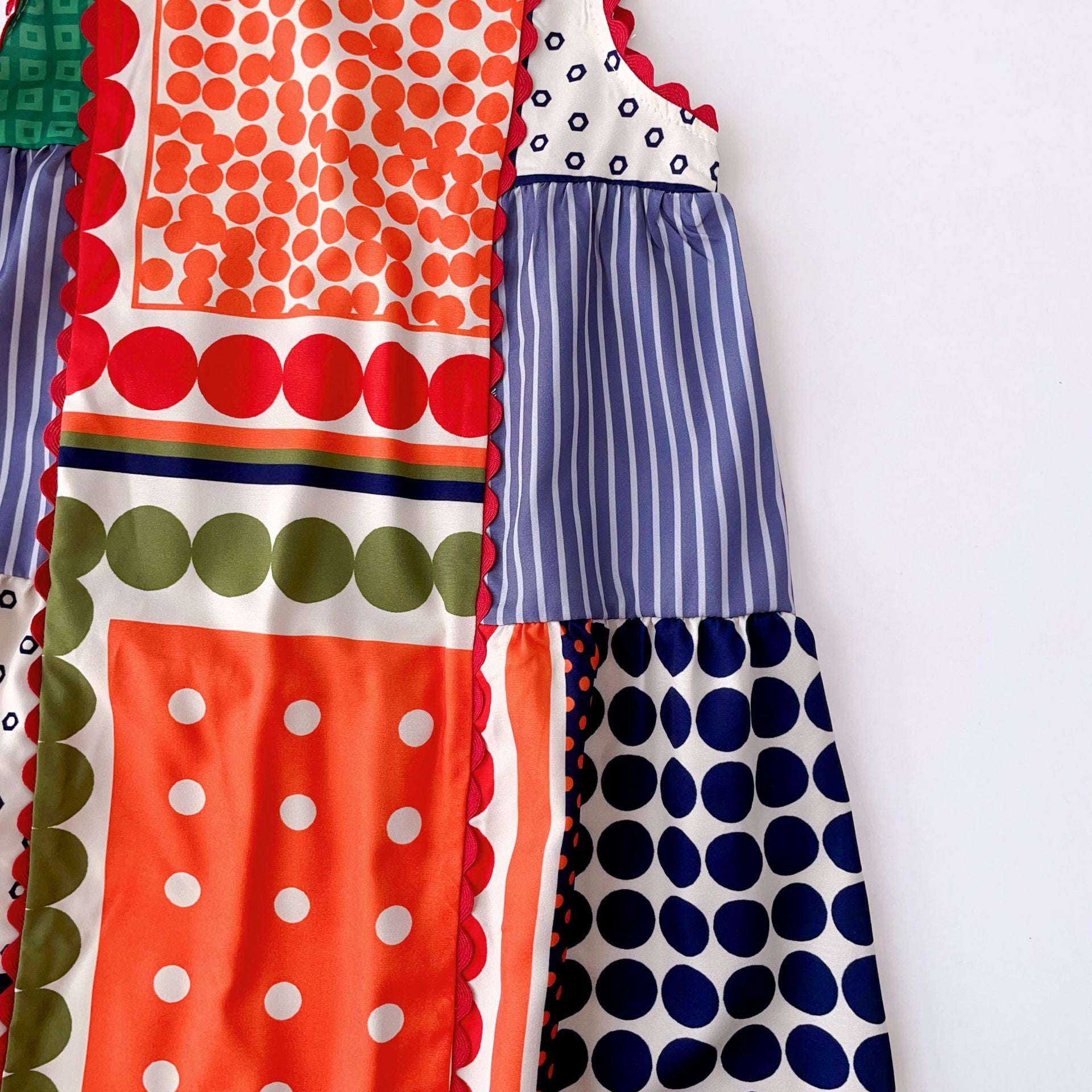 Girls Geometric Printed Round Neck A-Line Maxi Dress