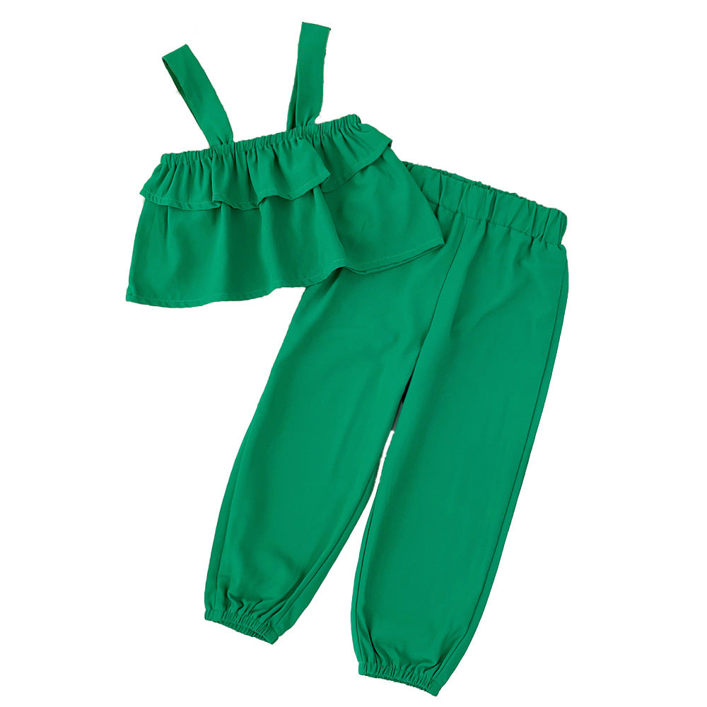 Girls Shoulder Straps Top With Trouser