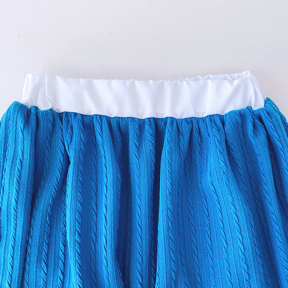 Girls Shirt Collar Colourblocked Top with Skirt