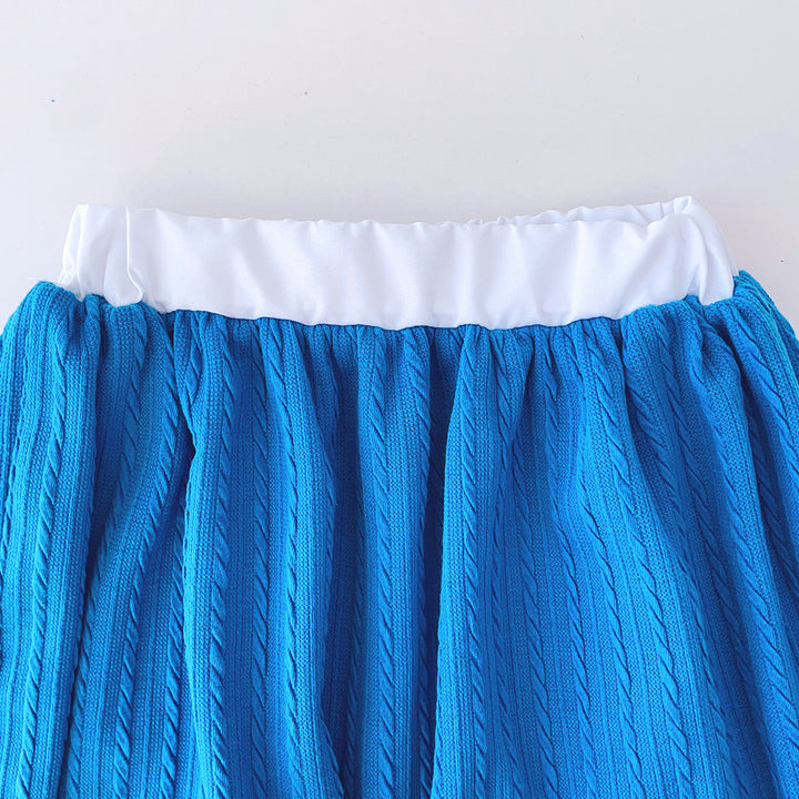 Girls Shirt Collar Colourblocked Top with Skirt
