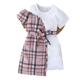 Checked Round Neck Cotton Wrap Dress