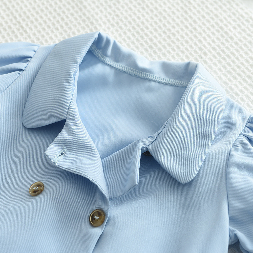 Shirt Collar Puff Sleeve Blazer Dresses