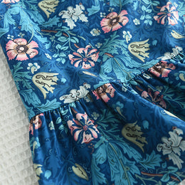 Girls Blue Floral Printed Layered A-Line Dress