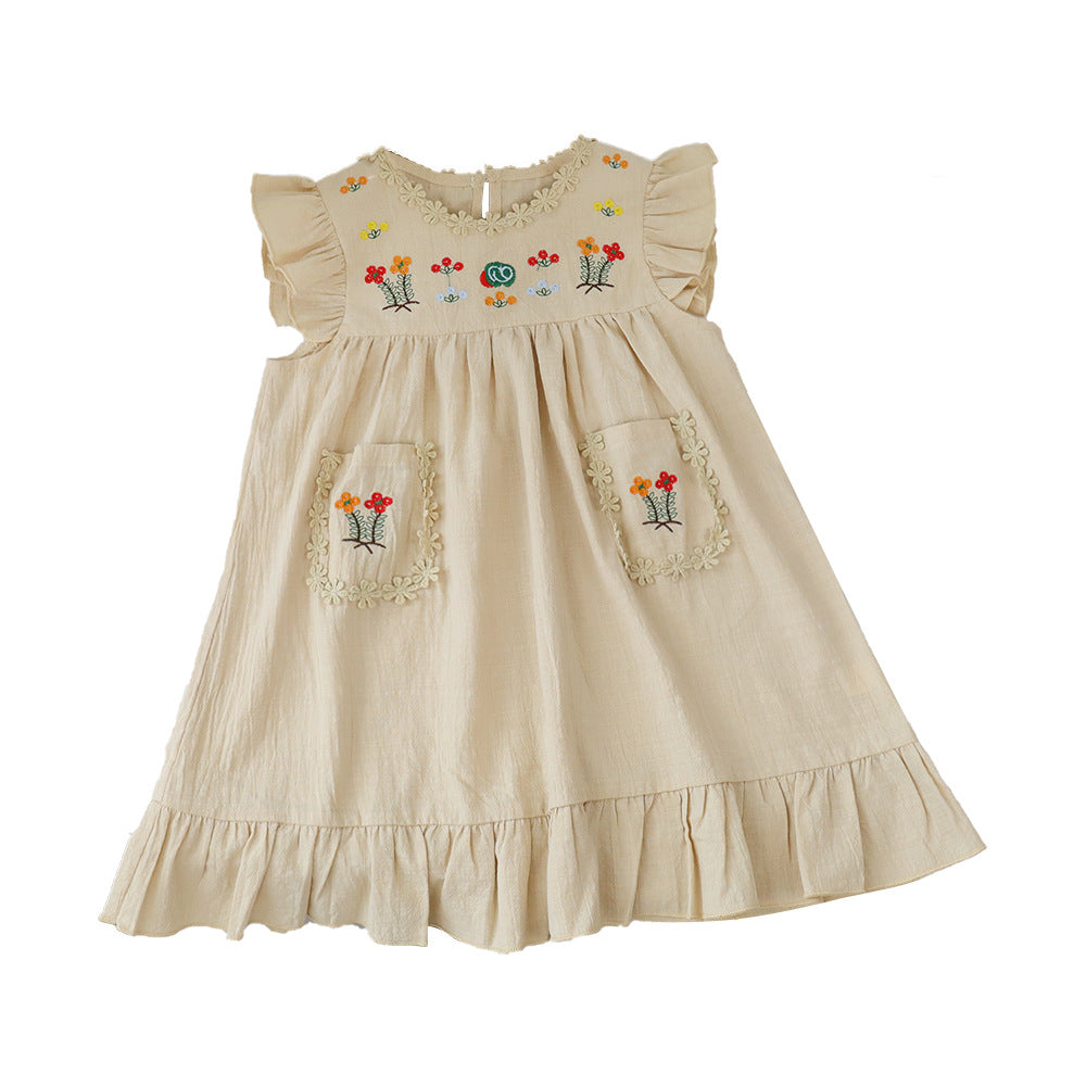 Girls Floral Embroidered A-Line Dress