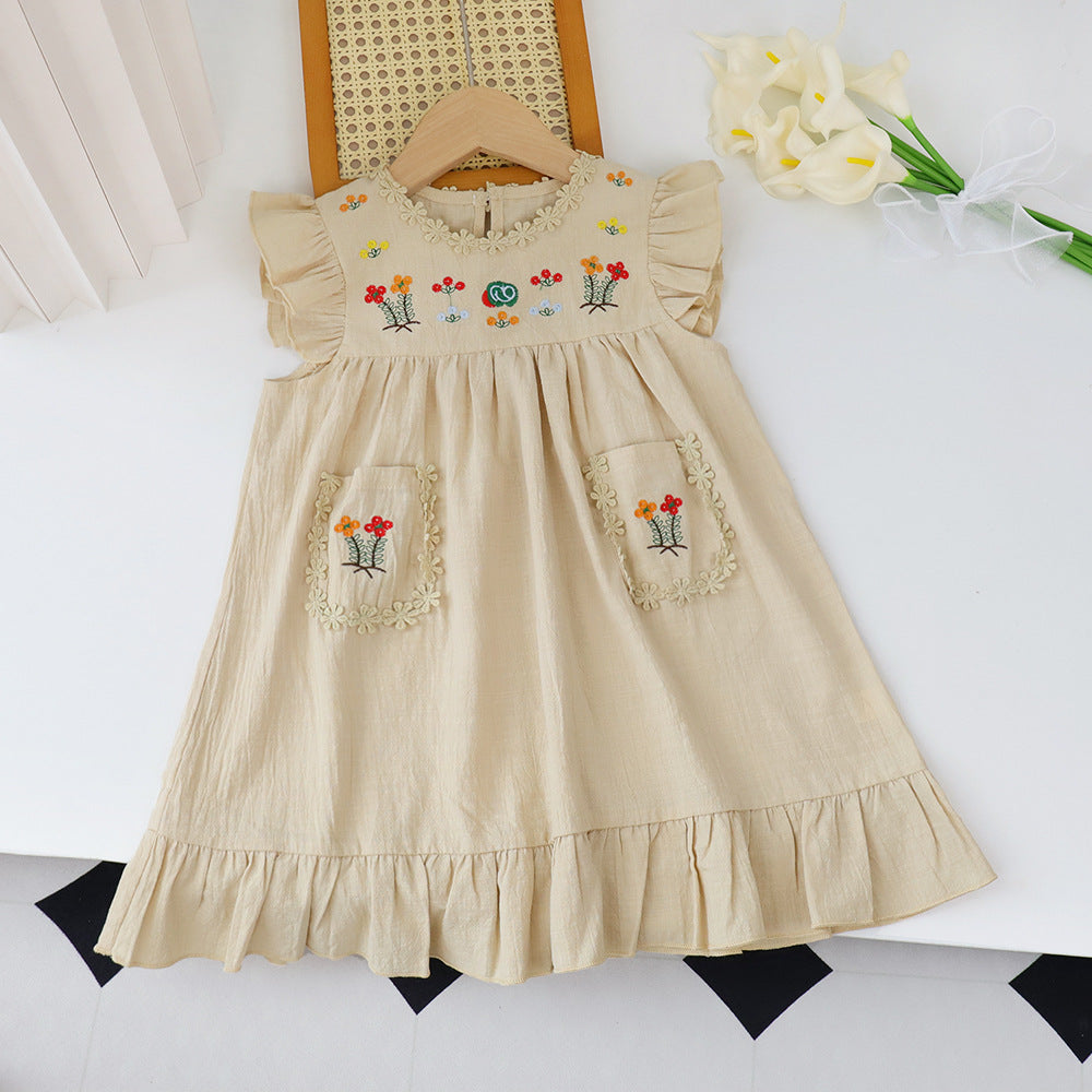 Girls Floral Embroidered A-Line Dress