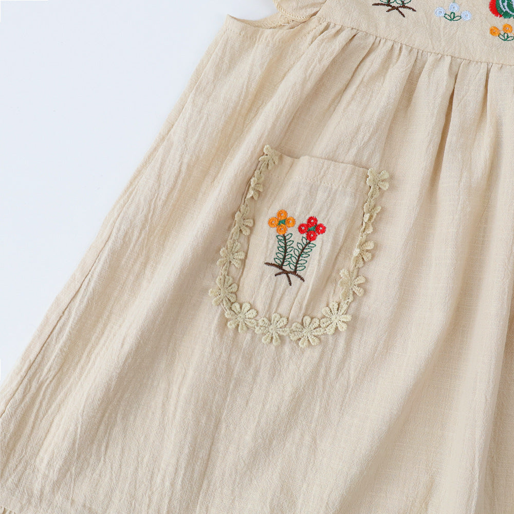 Girls Floral Embroidered A-Line Dress