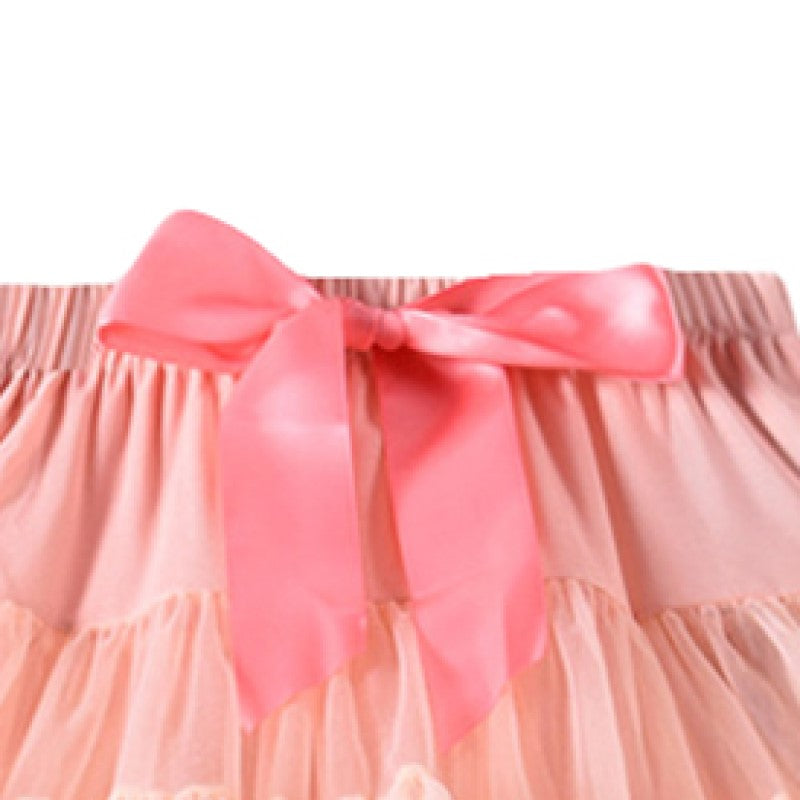 Girls Peach-Coloured Gathered Detailed Mini Tiered Skirt
