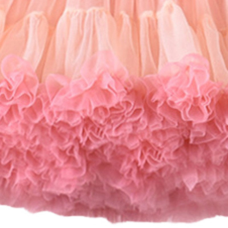 Girls Peach-Coloured Gathered Detailed Mini Tiered Skirt
