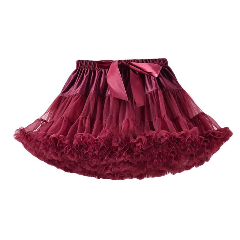 Girls Maroon Gathered Detailed Mini Tiered Skirt
