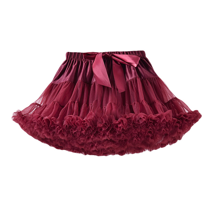 Girls Maroon Gathered Detailed Mini Tiered Skirt