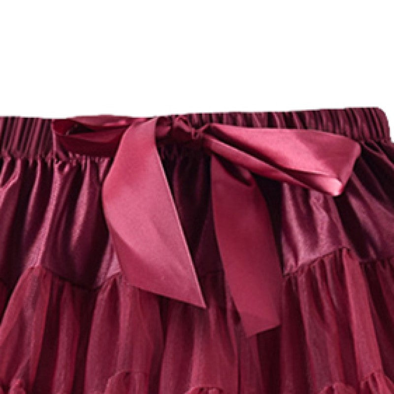 Girls Maroon Gathered Detailed Mini Tiered Skirt