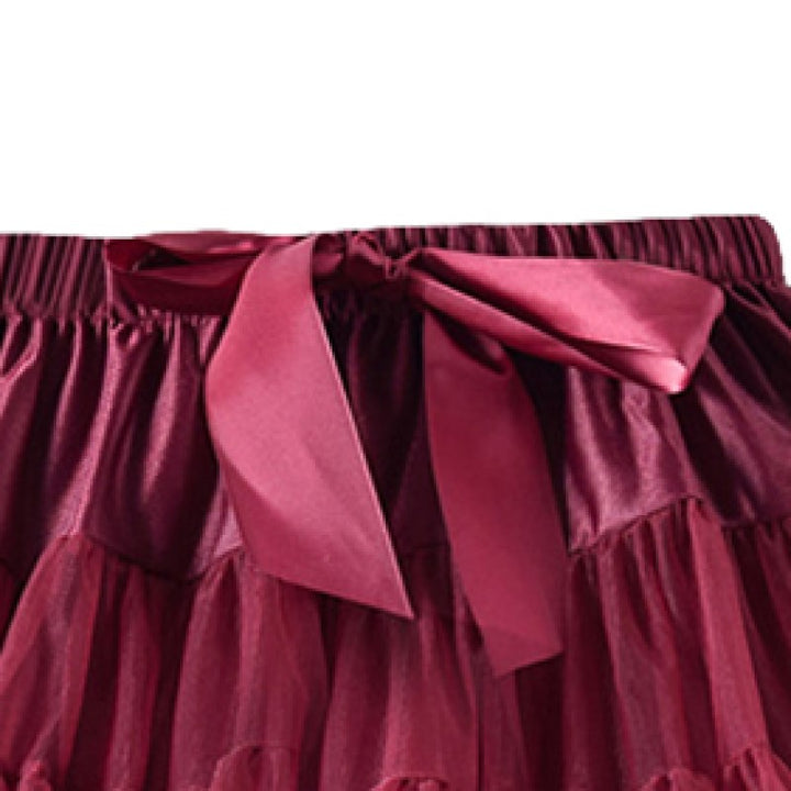 Girls Maroon Gathered Detailed Mini Tiered Skirt