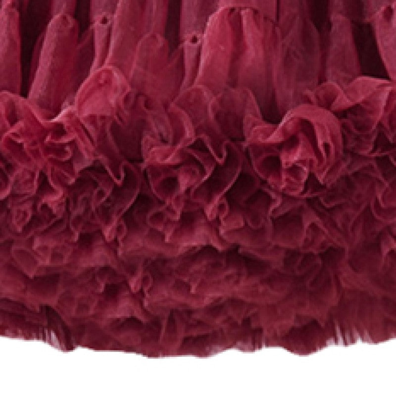 Girls Maroon Gathered Detailed Mini Tiered Skirt