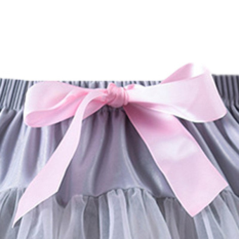 Girls Grey Mid-Rise Gathered Detailed Mini Tiered Skirt