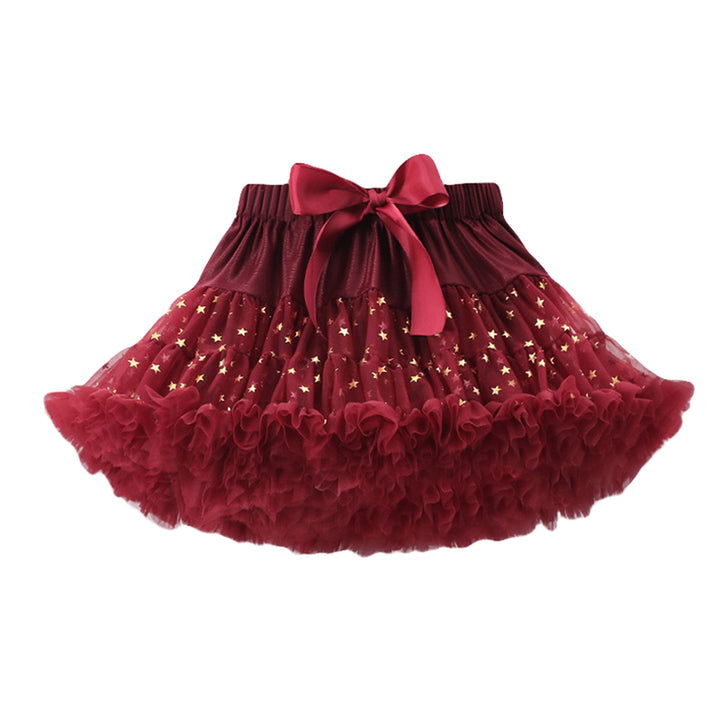 Girls Maroon Geometric Printed Gathered Detailed Mini Tiered Skirt