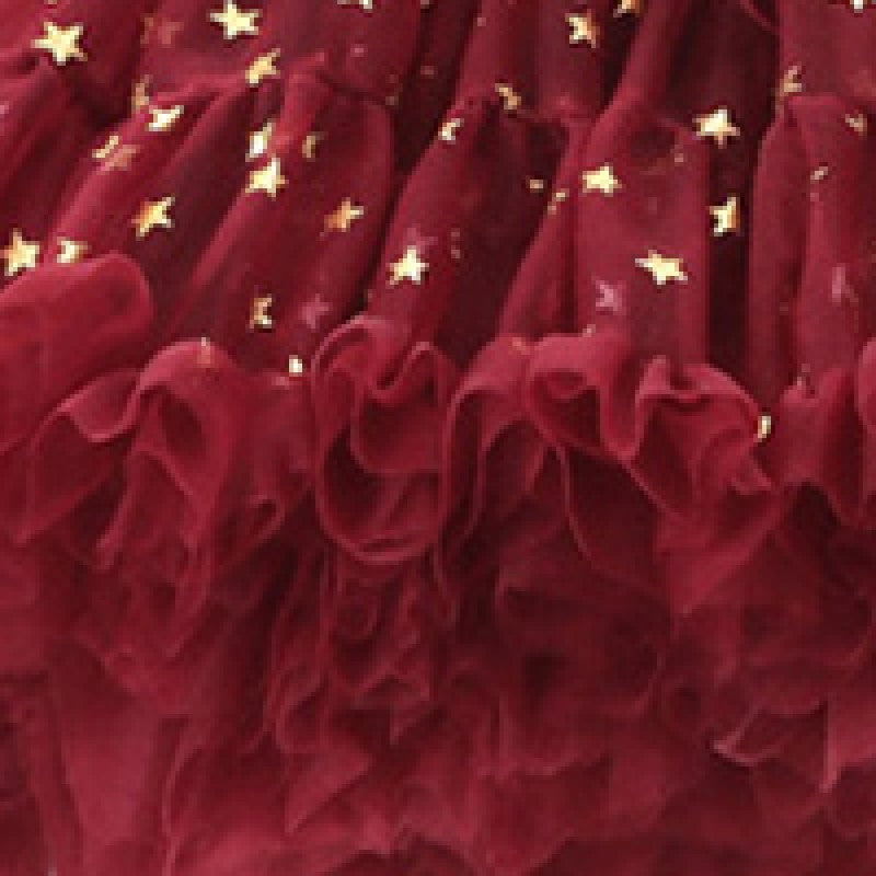 Girls Maroon Geometric Printed Gathered Detailed Mini Tiered Skirt