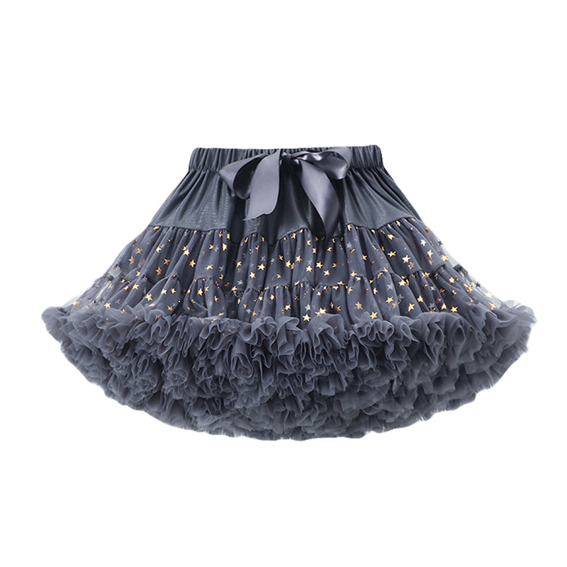 Girls Grey Geometric Printed Gathered Detailed Mini Tiered Skirt