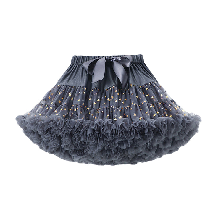Girls Grey Geometric Printed Gathered Detailed Mini Tiered Skirt
