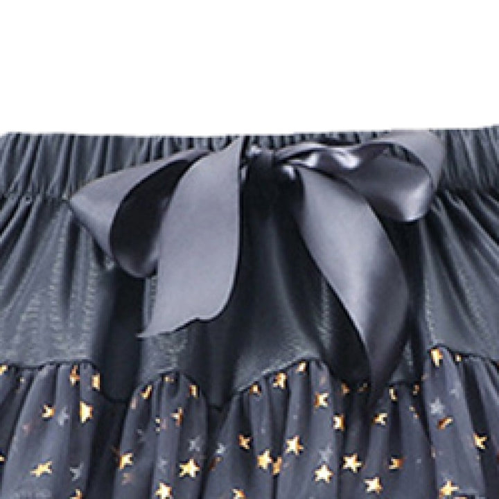 Girls Grey Geometric Printed Gathered Detailed Mini Tiered Skirt