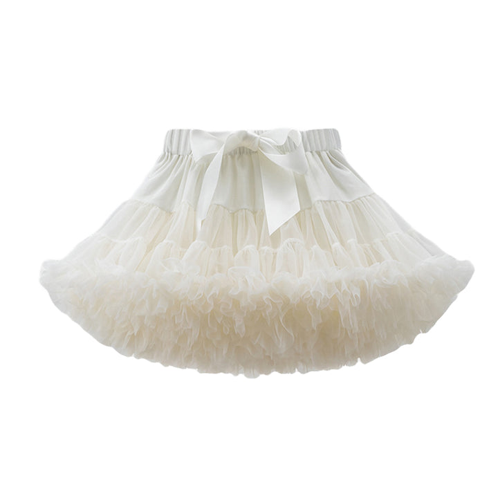 Girls White Mid-Rise Gathered Detailed Mini Tiered Skirt