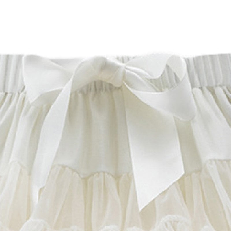 Girls White Mid-Rise Gathered Detailed Mini Tiered Skirt