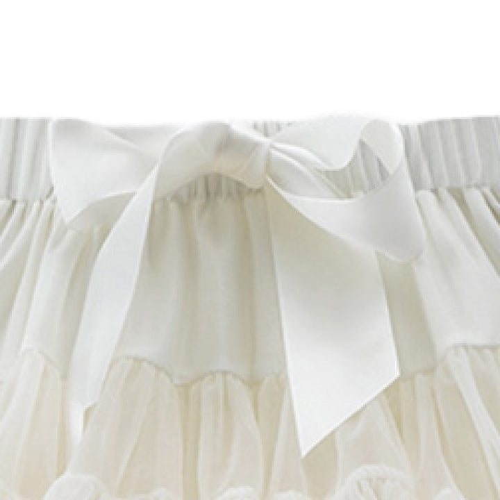 Girls White Mid-Rise Gathered Detailed Mini Tiered Skirt
