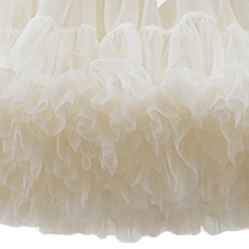 Girls White Mid-Rise Gathered Detailed Mini Tiered Skirt