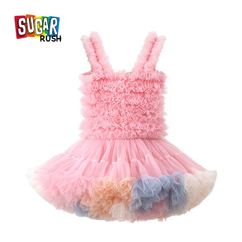 Girls Self Design Ruffled Cotton Fit & Flare Dress