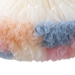 Girls Cream-Coloured Shoulder Straps Ruffled Tulle Fit & Flare Dress