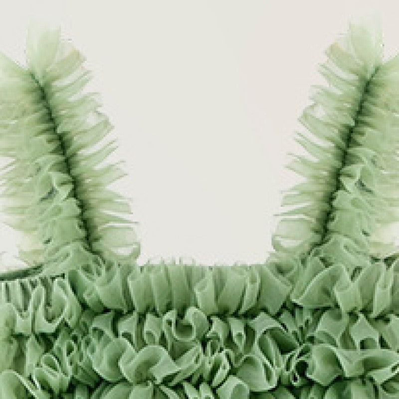 Girls Green Shoulder Straps Ruffled Tulle Fit & Flare Dress