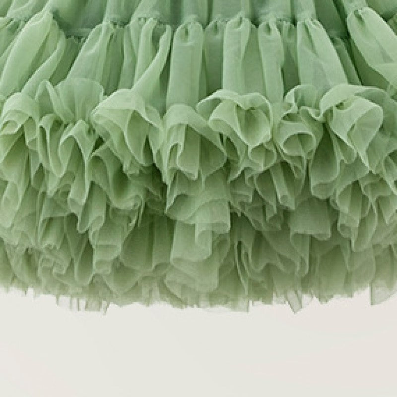 Girls Green Shoulder Straps Ruffled Tulle Fit & Flare Dress