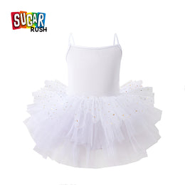 White Shoulder Straps Sequined Cotton Tulle Fit & Flare Dress