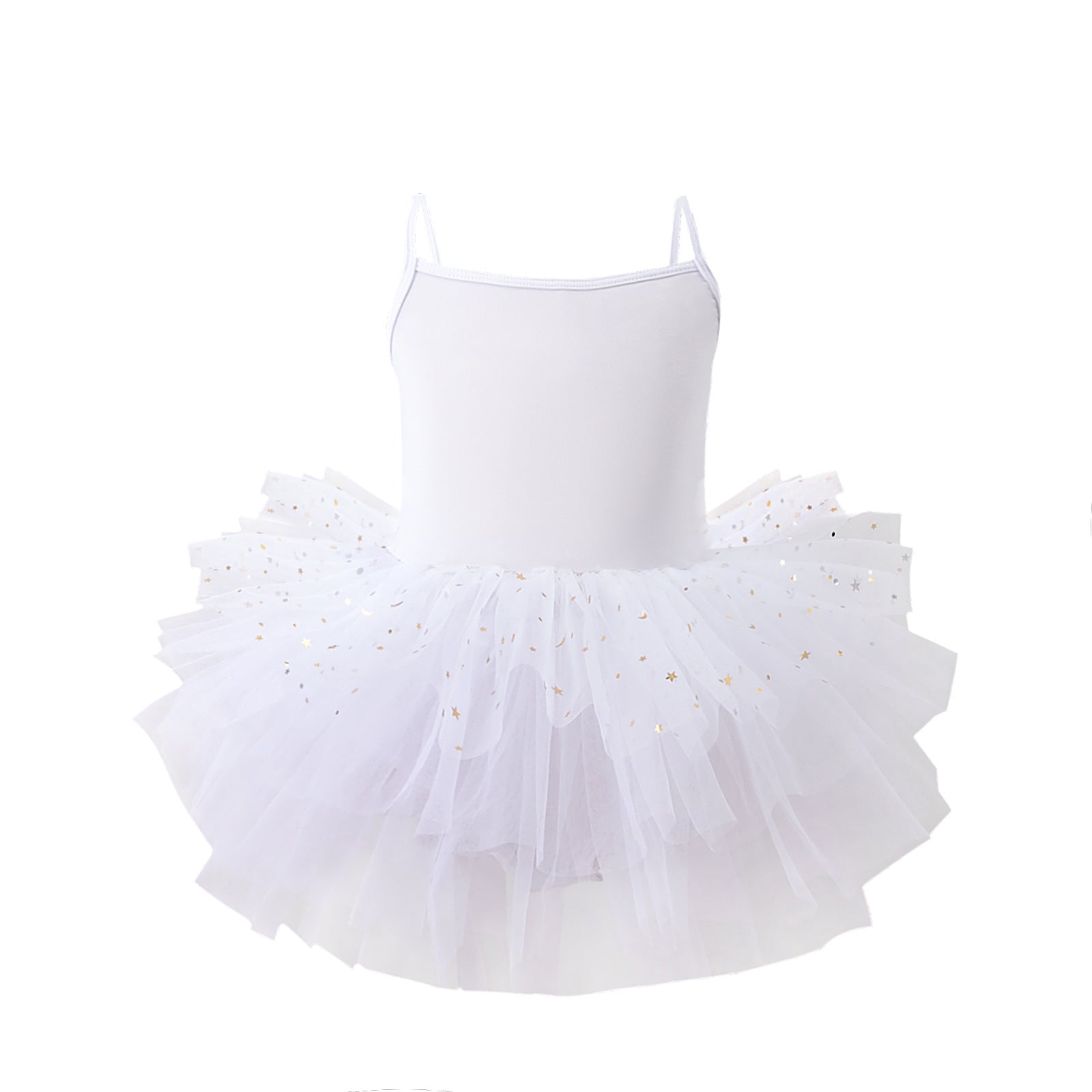 White Shoulder Straps Sequined Cotton Tulle Fit & Flare Dress