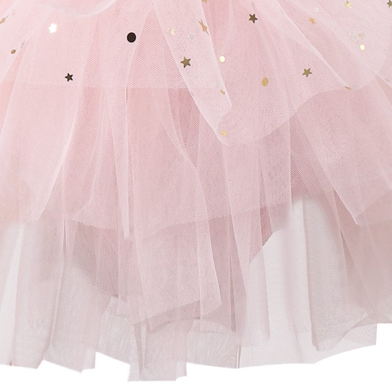 Girls Pink Embellished Cotton Tulle Fit & Flare Dress