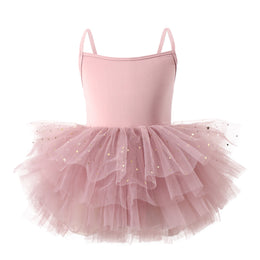 Girls Pink Shoulder Straps Sequined Cotton Tulle Fit & Flare Dress