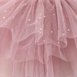 Girls Pink Shoulder Straps Sequined Cotton Tulle Fit & Flare Dress