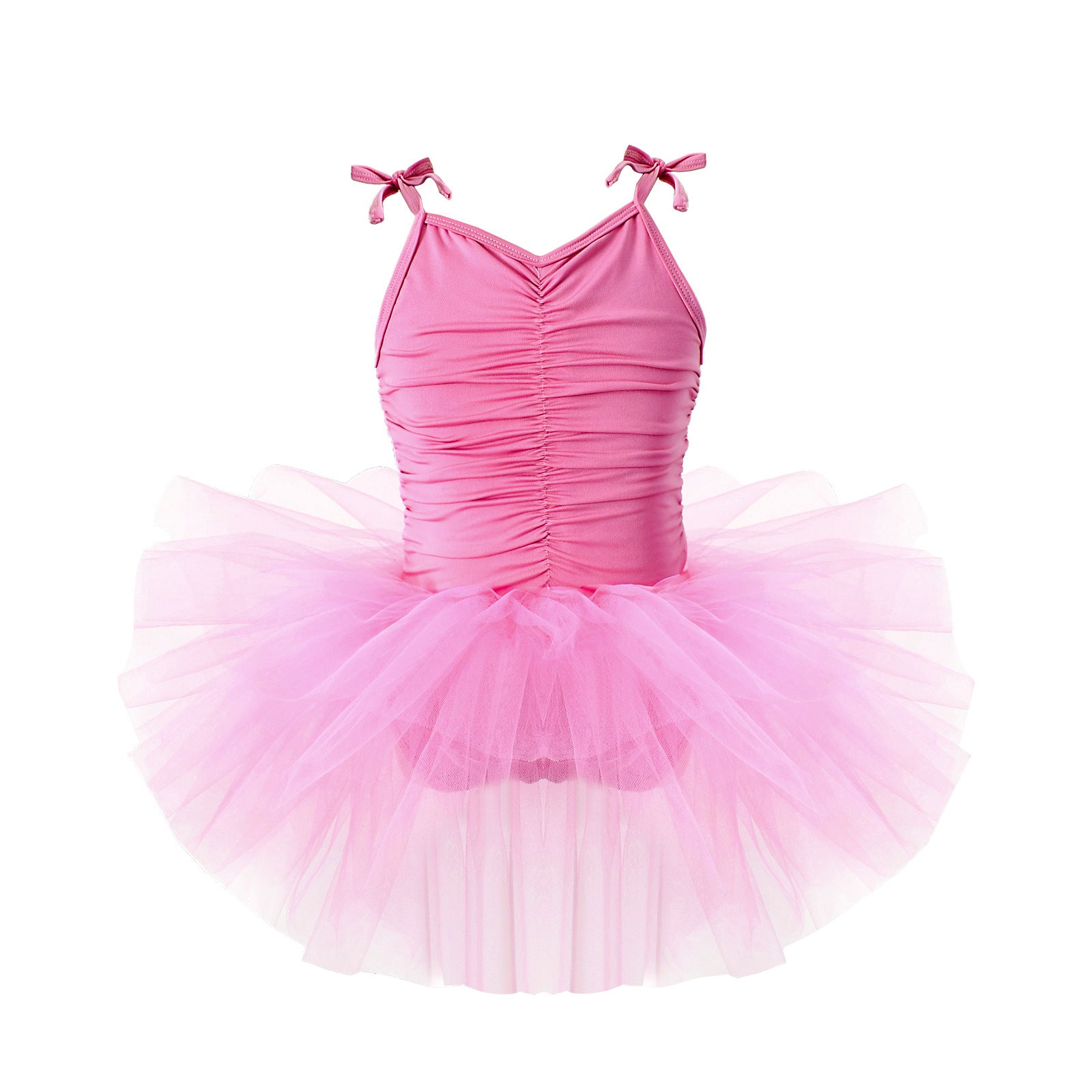 Girls Fuchsia Shoulder Strap Cotton Pleated Balloon Dress