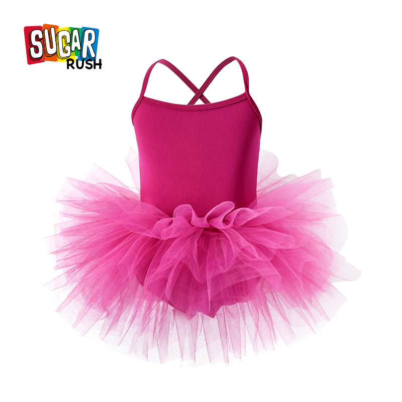 Girls Fuchsia Shoulder Strap Cotton Balloon Dress