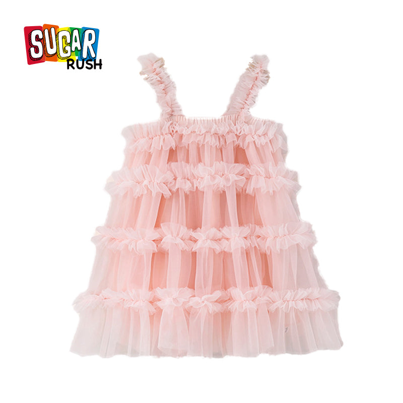 Girls Pink Ruffled Fit & Flare Dress