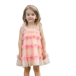 Girls Square Neck Sleeveless Ruffled Fit and Flare Dress