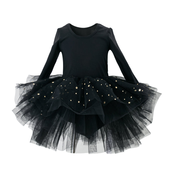 Girls Black Embellished Fit & Flare Cotton Dress