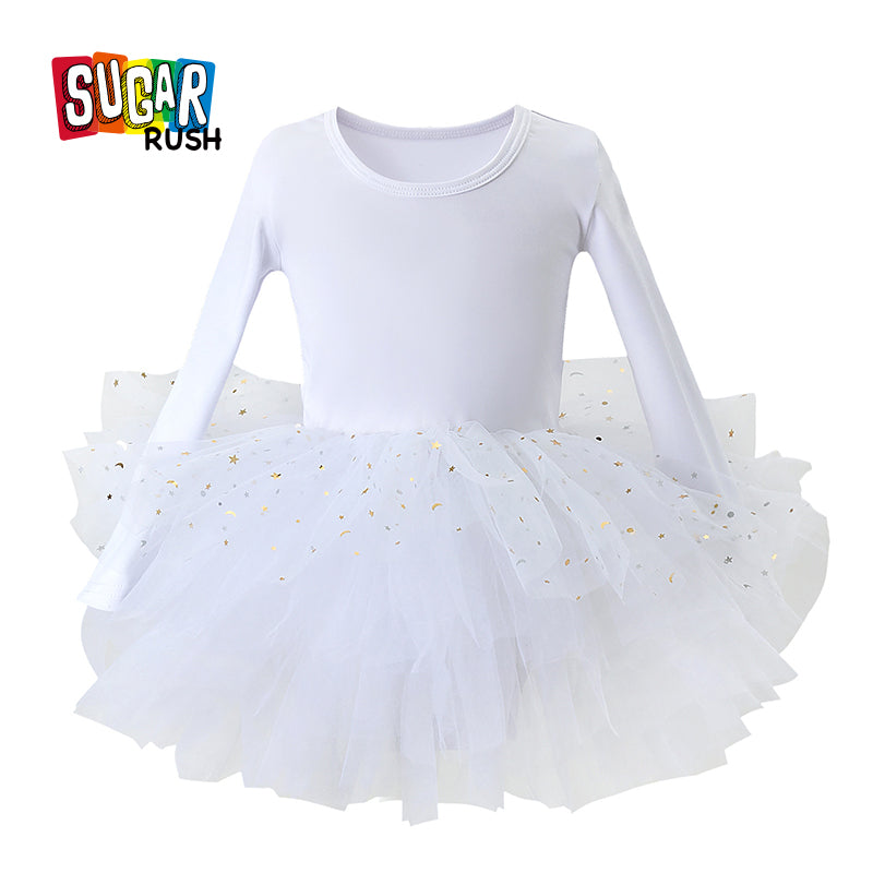 Girls White Embellished Fit & Flare Cotton Dress