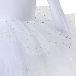 Girls White Embellished Fit & Flare Cotton Dress