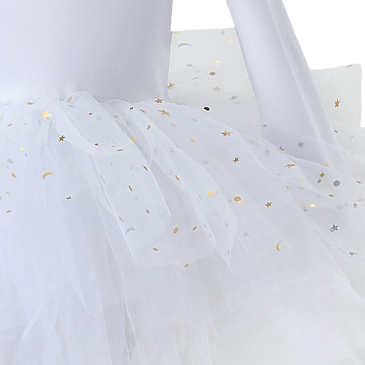 Girls White Embellished Fit & Flare Cotton Dress