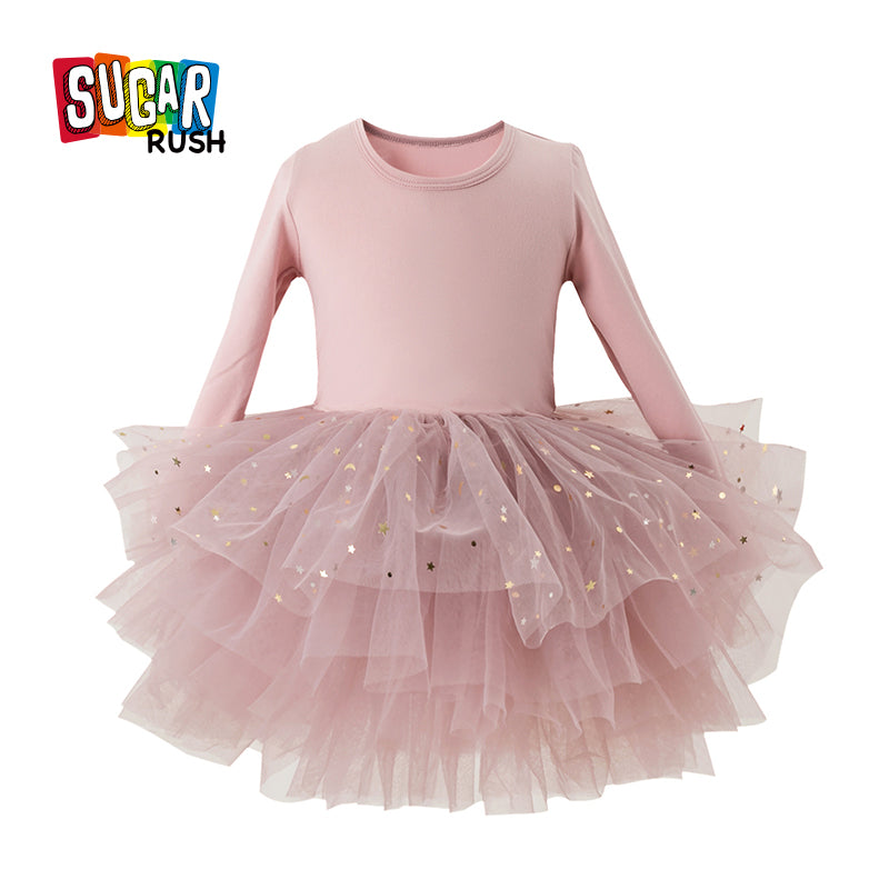 Girls Pink Applique Cotton Balloon Dress