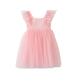 Girls Pink Square Neck Ruffled A-Line Cotton Dress